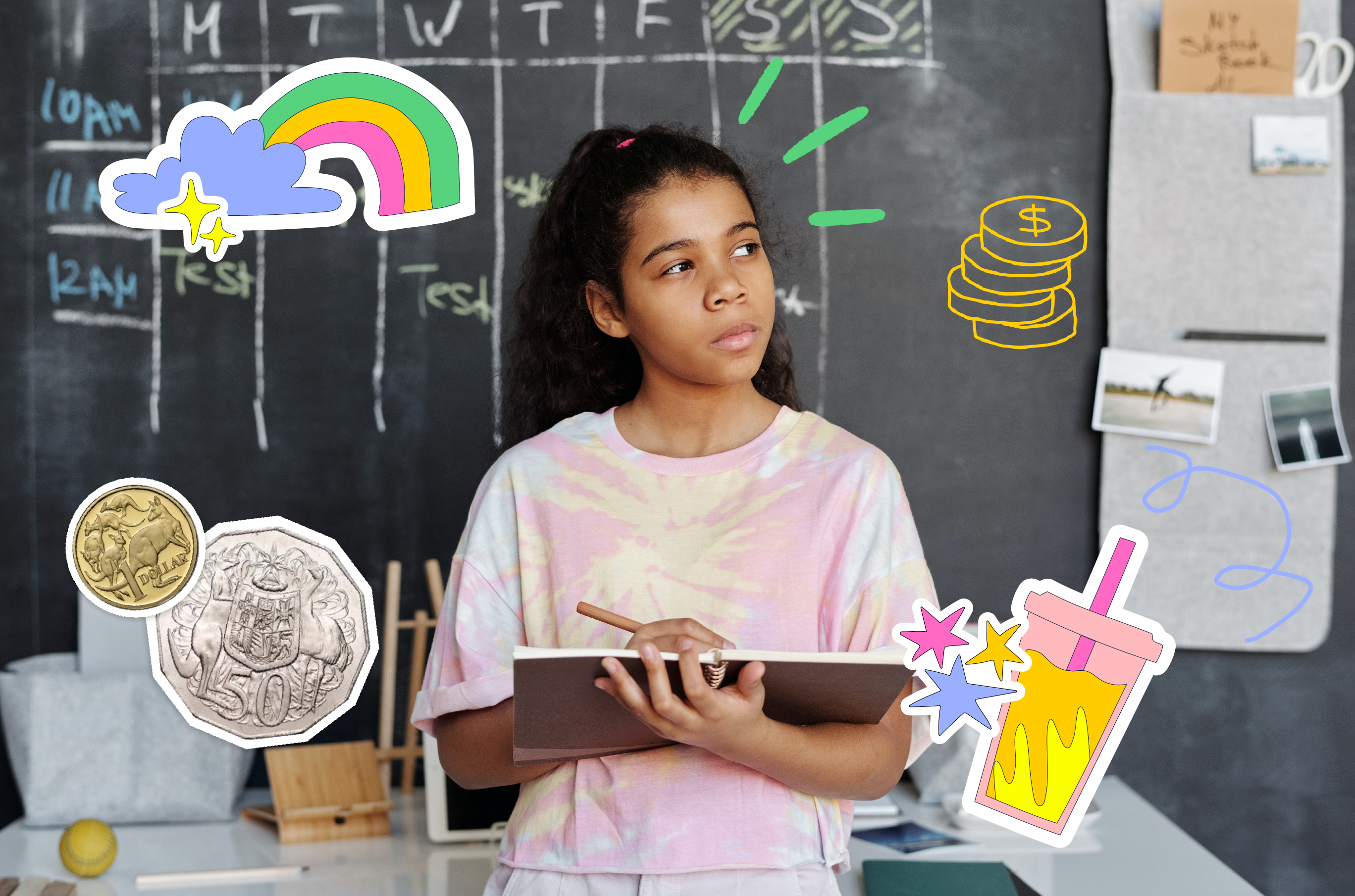 Girl looking thoughtful while writing in her journal