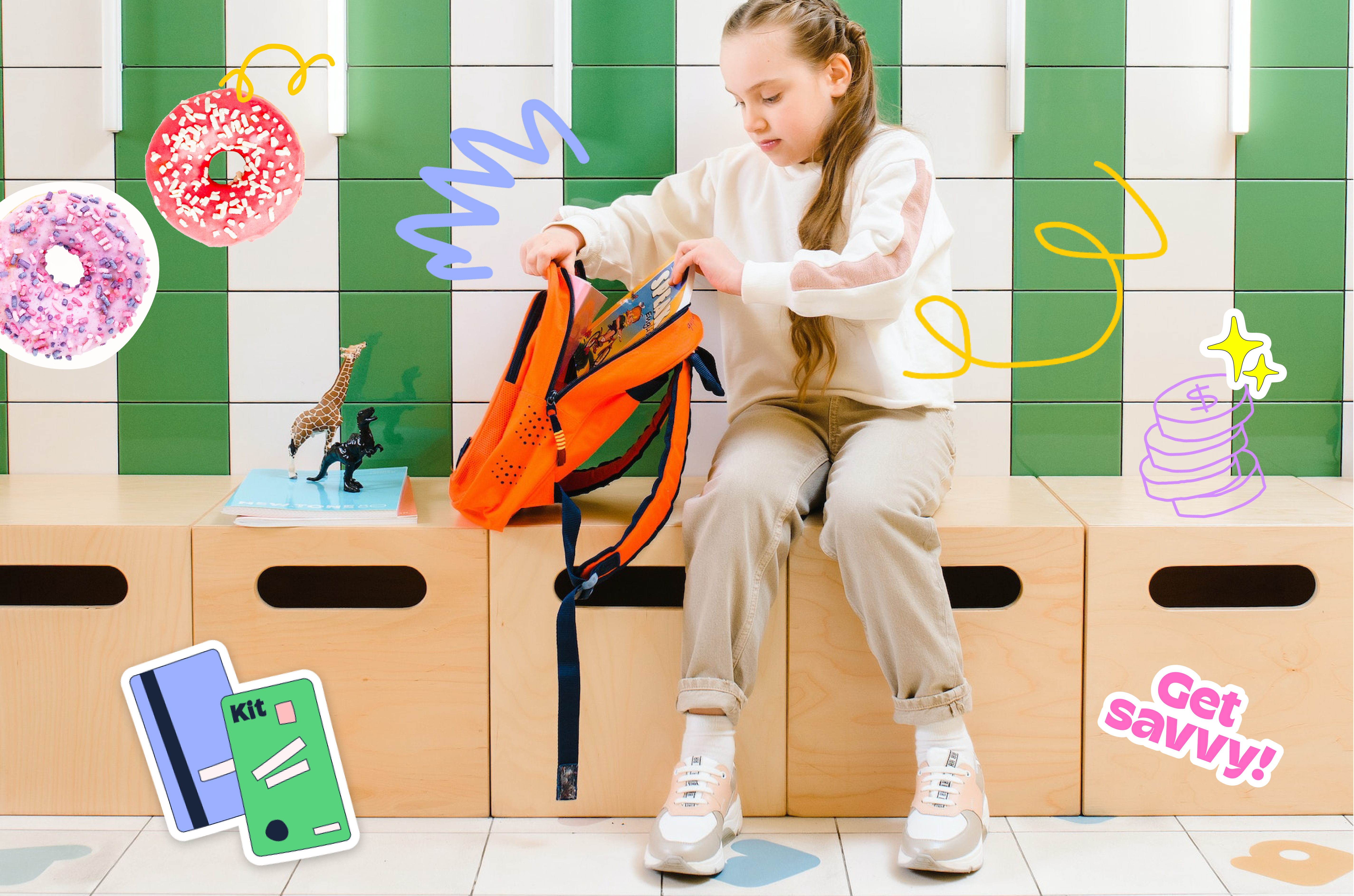 Girl unpacks her backpack full of school supplies