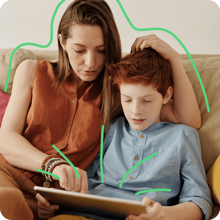 Mother and son using a tablet together