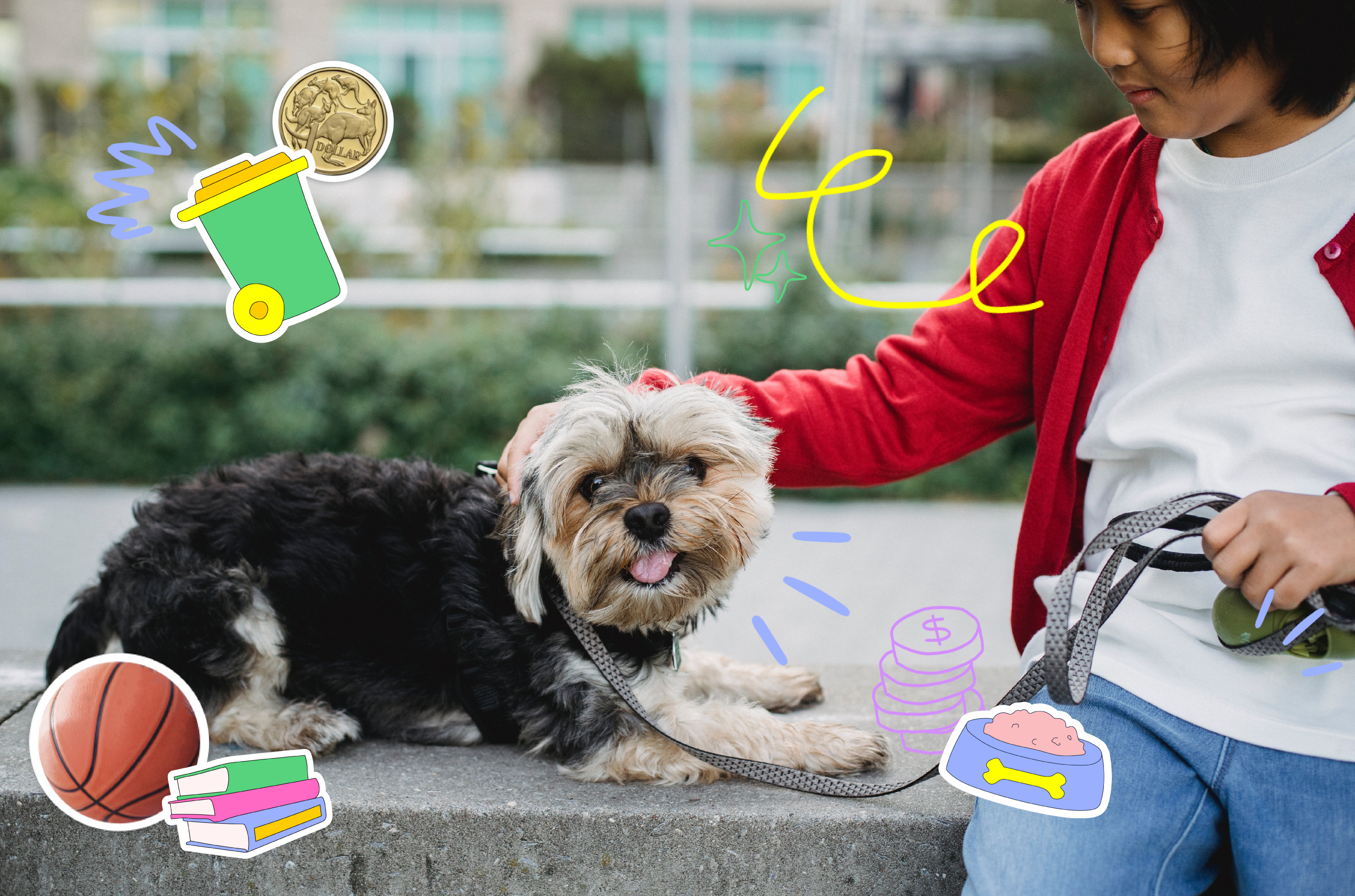 Kid outdoors with their pet dog