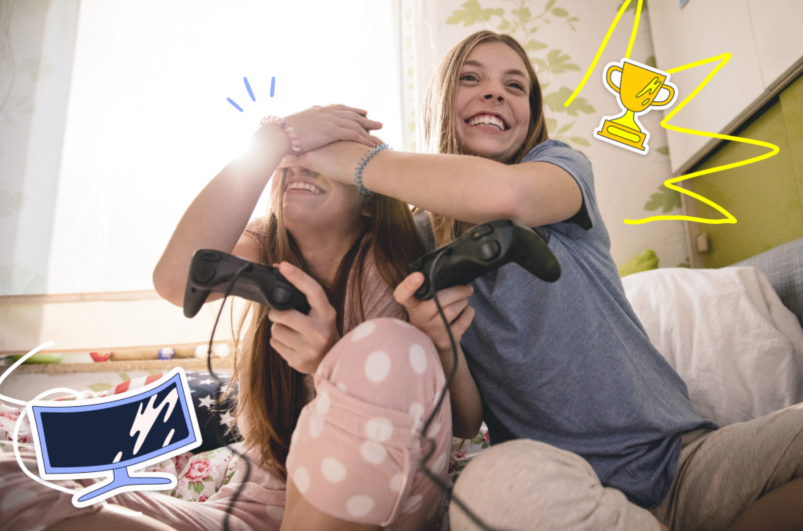 Two kids playing video games